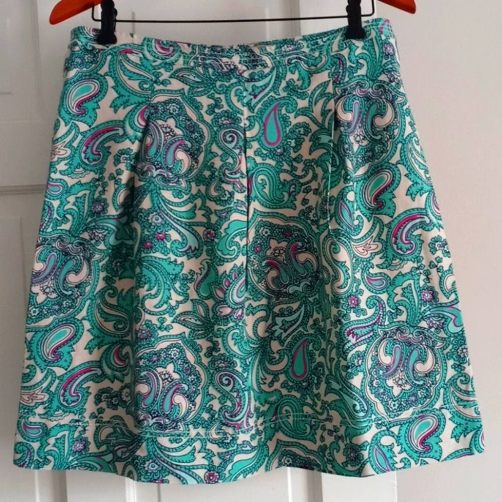 🆕 🌷LOFT🌷 - Turquoise Paisley Linen Bend Skirt